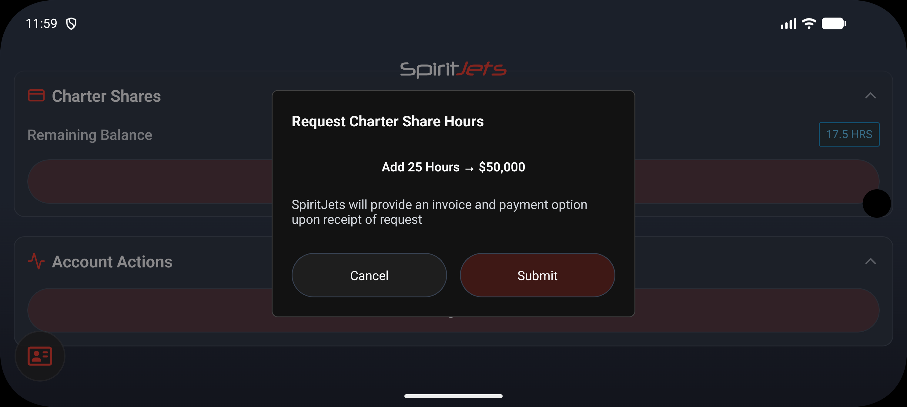 Charter Shares screen - landscape